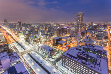 Fototapeta na wymiar Cityscape of Sapporo at odori Park, Hokkaido, Japan