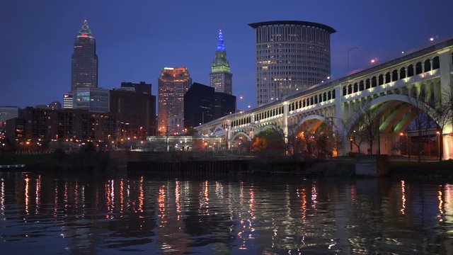Cleveland Ohio Downtown City Skyline Cuyahoga River Superior Ave Bridge
