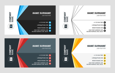 Business Card Vector Template. Flat Style Vector Illustration. Stationery Design. 4 Color Combinations. Print Template