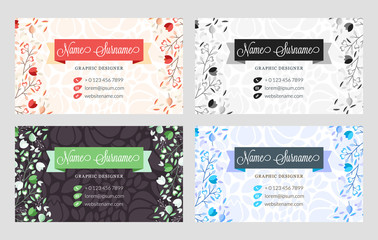 Business Card Vector Template. Flat Style Vector Illustration. Stationery Design. 4 Color Combinations. Print Template