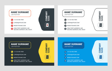 Business Card Vector Template. Flat Style Vector Illustration. Stationery Design. 4 Color Combinations. Print Template