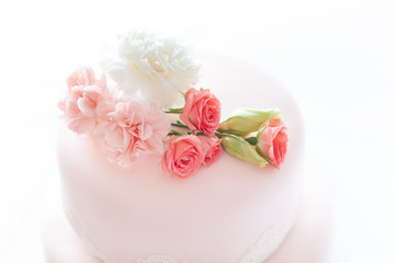 Pink wedding cake.