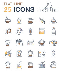 Set Vector Flat Line Icons Coffee