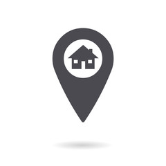 Vector illustration of a residential Pin Locator Internet Icon.
Marker sign or symbol for pointing out the right direction for a new home or house.