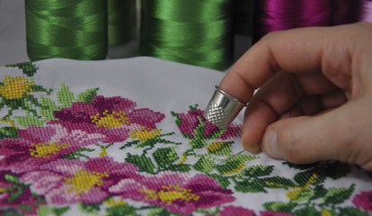 Process cross stitch flower ornament