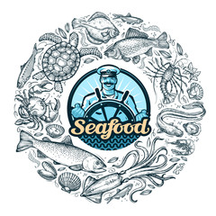seafood or food. vector illustration