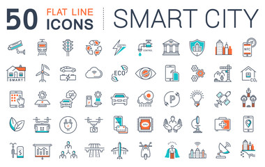Set Vector Flat Line Icons Smart City