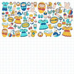 Baby icons Hand drawn doodle vector set