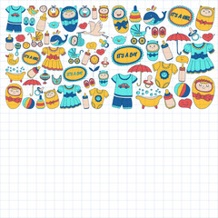 Fototapeta premium Baby icons Hand drawn doodle vector set