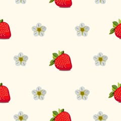 Seamless pattern strawberry flower white, vector