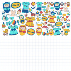 Baby icons Hand drawn doodle vector set