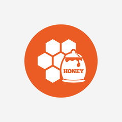 Honey in pot and honeycomb sign icon.
