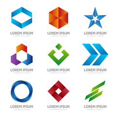 Set of abstract logo design template. Abstract logo. Swirl logo. Circle logo. Ribbon logo. Arrow logo. Star logo. Hexagonal logo. Vector logo template
