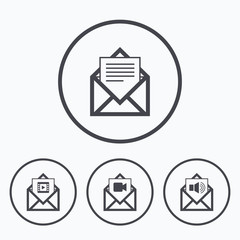 Mail envelope icons. Message document symbols.