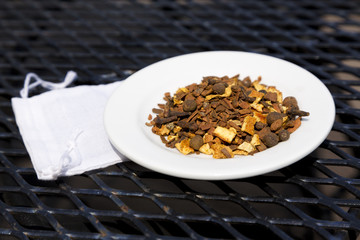 Mulling spices on white plate