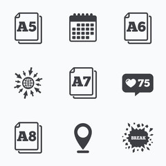 Paper size standard icons. Document symbol.