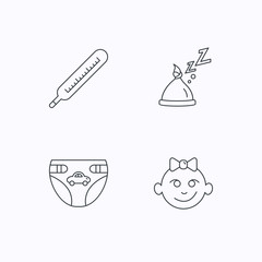 Fototapeta premium Thermometer, diapers and sleep hat icons.