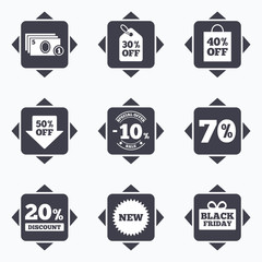 Sale discounts icon. Shopping, deal signs.