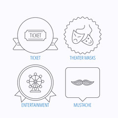 Ferris wheel, ticket and theater masks icons.