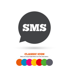 SMS speech bubble icon. Information symbol.