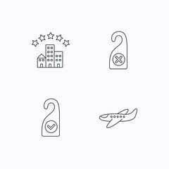 Hotel, airplane and do not disturb icons.