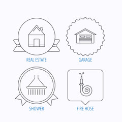 Real estate, garage and shower icons.