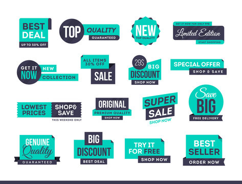 Set of promotional badges and sale tags, modern design