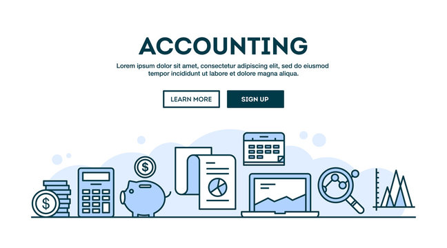 Accounting, concept header, flat design thin line style