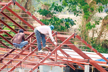 Roof steel architecture under construction