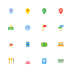colorful flat travel icon set for web design, user interface (UI), infographic and mobile application (apps)
