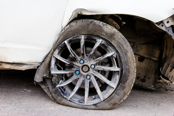 Fototapeta na wymiar tyre and wheel torn