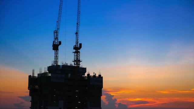 construction at sunset, time lapse
