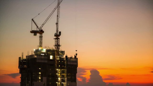 construction at sunset, time lapse