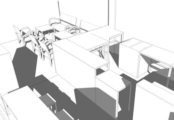 monotone 3d sketch design coffee shop and cafe