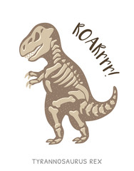 Cartoon tyrannosaurus Rex dinosaur fossil. Vector illustration