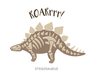 Cartoon stegosaurus dinosaur fossil. Vector illustration