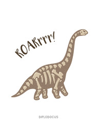 Cartoon diplodocus dinosaur fossil. Vector illustration