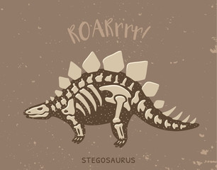 Cartoon stegosaurus dinosaur fossil. Vector illustration