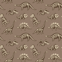 Obraz premium Adorable seamless pattern with funny dinosaur skeletons in cartoon style
