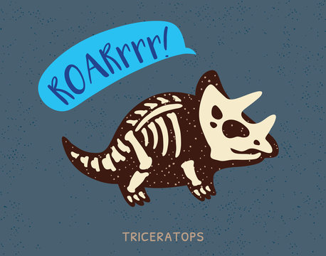 Cartoon triceratops dinosaur fossil. Vector illustration
