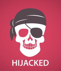 pirates skull symbol with hijacked message