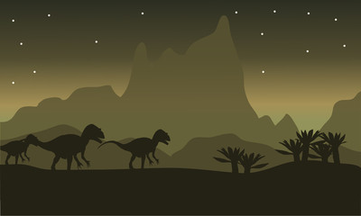 Silhouette of tyrannosaurus family with star