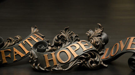 Faith Hope and Love Copper Scroll Decor