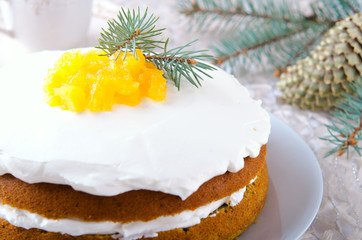 Pumpkin cake with jam, Christmas decoration