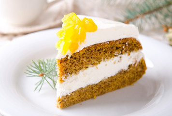 Pumpkin cake with jam, Christmas decoration