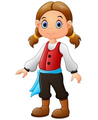 Cute little pirate girl isolated on a white background