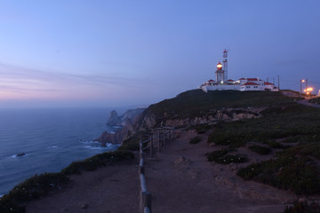 Fototapeta na wymiar Dusk at the lighthouse da Roca, Cascais, Lisba region, Portugal