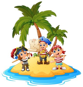 Cartoon pirate in the island