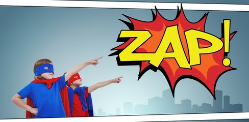 Composite image of masked kids pretending to be superheroes