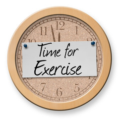 Time for Exercise text on clock bulletin board sign